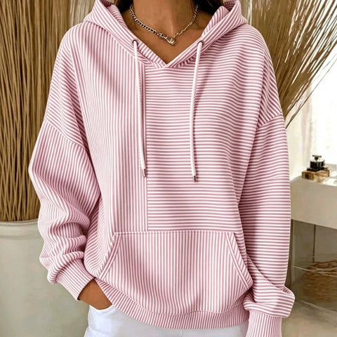 New loose casual striped splicing drawstring hooded sweater m303006