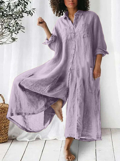 Long-sleeved medium and long cotton and linen shirt jumpsuit women's m302949