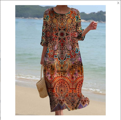 Women's Crew Neck Long Printed Casual Fashion Women's Dress m301059