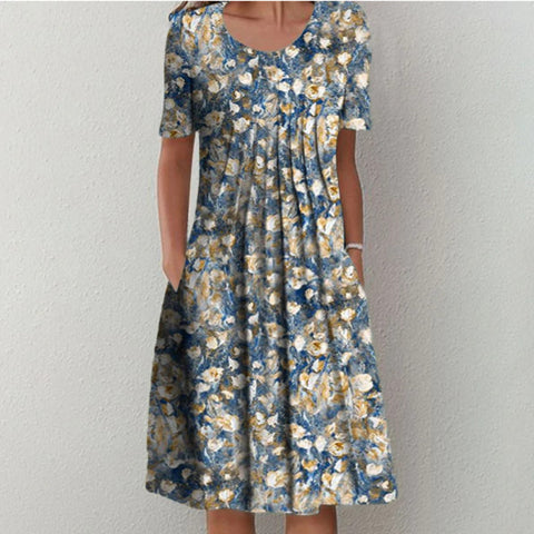 New casual print crew neck short-sleeved dress m300930