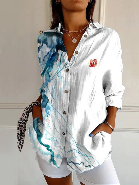 European and American trend long-sleeved shirt printing 3D shirt floral pattern m301726