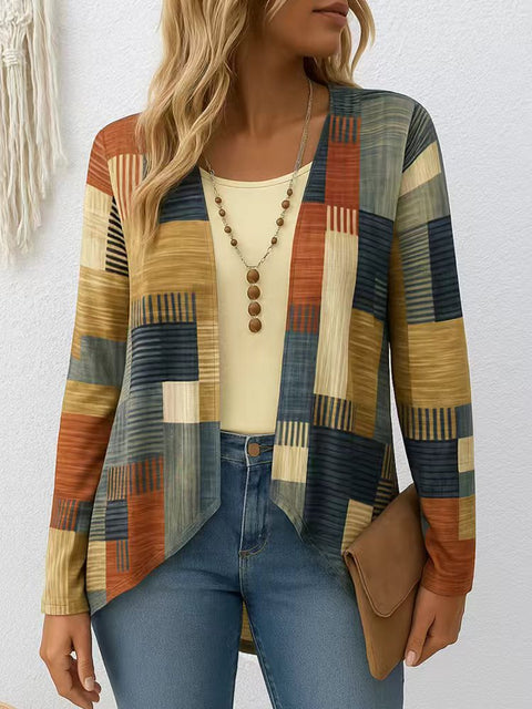 Casual Crew Neck Long Sleeve Cardigan Digital Printing Women's T-Shirt FF303113