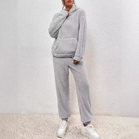 Hooded long-sleeved sticker bag casual trousers home two-piece set m300437