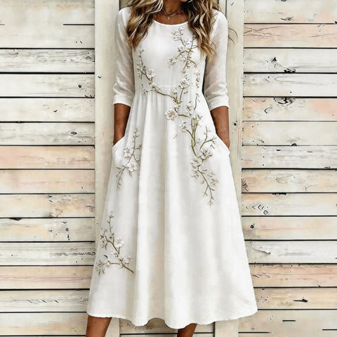 Creative floral elements seven-quarter sleeve long dress casual loose pocket dress m302768