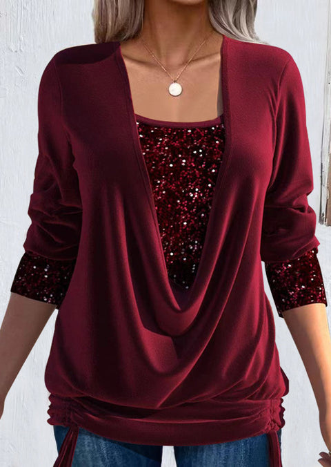 Beads bump net color long-sleeved women's clothing large pendant collar loose pleated fake two pieces m302262