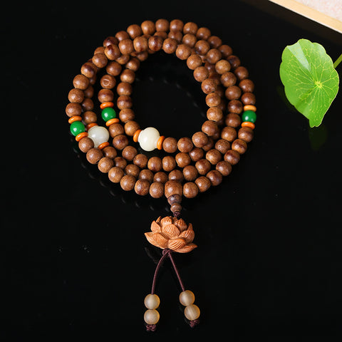 Kalimantan agarwood bracelet, sweet fragrance agarwood necklace, sweater chain, simple agarwood 108 Buddha beads m3331317