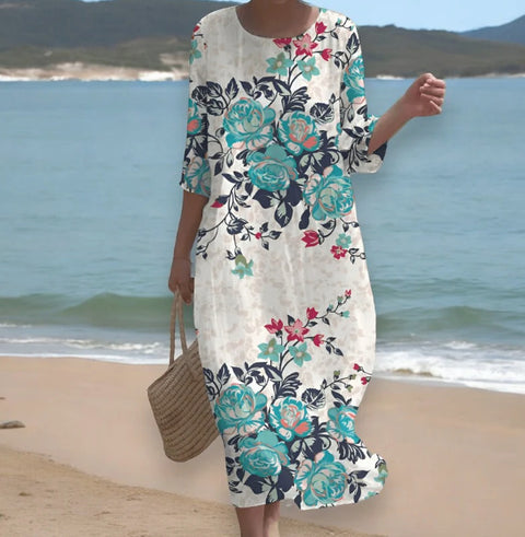 Women's Crew Neck Long Printed Casual Fashion Women's Dress m301059