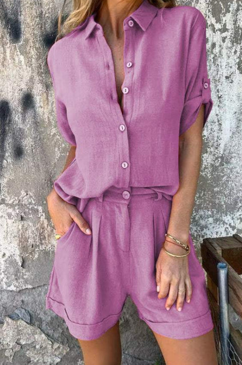 Spring and summer new cotton and linen short-sleeved shorts casual suit women's m302947