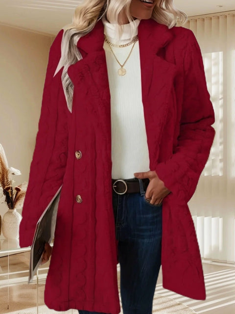 Women's plush jacket comfortable casual thermal suit collar double-breasted medium and long coat m302210