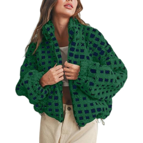 New women's anti-blow lamb wool plaid fashion casual loose coat m302134