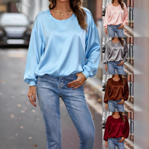 Casual Crew Neck Long Sleeve Pullover Loose Women's T-Shirt FF303117