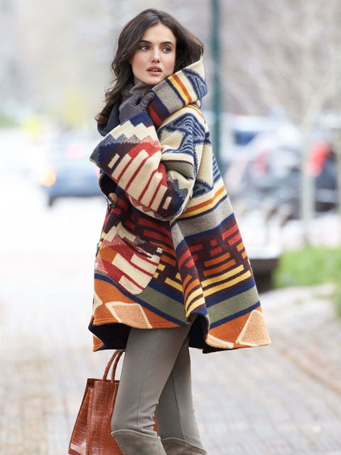 New women's loose retro printed woolen jacket m300677