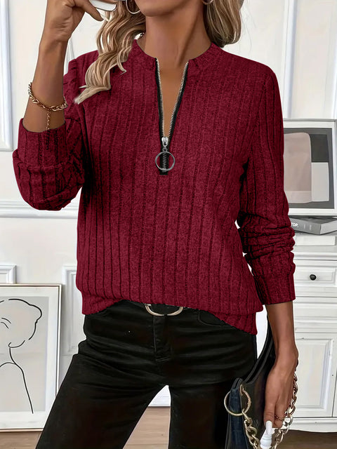Women's clothing knitted pit strip solid color fabric zipper long sleeve women's m302171