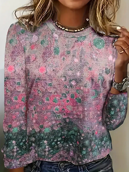 3D printed women's casual flower crew neck long-sleeved t-shirt top m301719