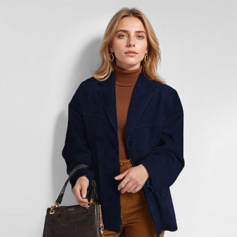 Women's temperament women's retro brown loose pocket long-sleeved blazer women's m301193