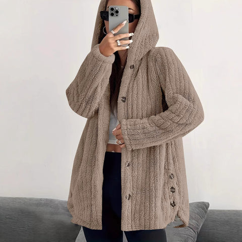 Autumn and winter women's clothing solid color long-sleeved hooded loose plush jacket women's m301910