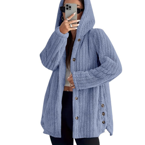 Autumn and winter women's clothing solid color long-sleeved hooded loose plush jacket women's m301910