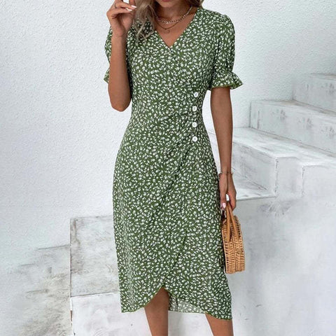 Geometric collage bubble sleeves irregular hem dress m301272