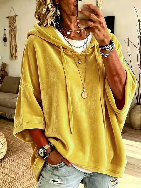 Solid color casual golden velvet hooded sweater m303098