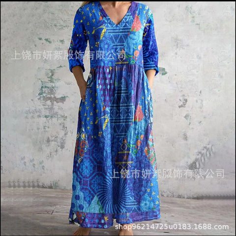 3D printing summer casual loose long-sleeved dress m301729