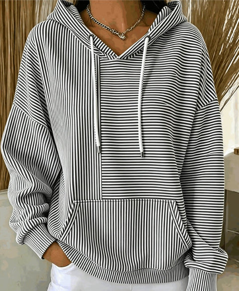 New loose casual striped splicing drawstring hooded sweater m303006