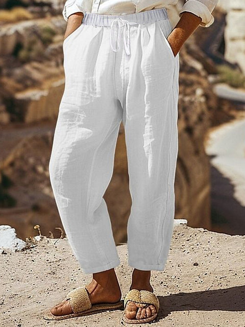 Regular drawstring pocket wash cotton casual pants multi-color women's trousers m301419