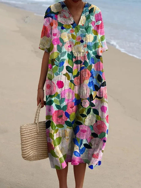 Fashion digital printing large wide V-neck dress m302382