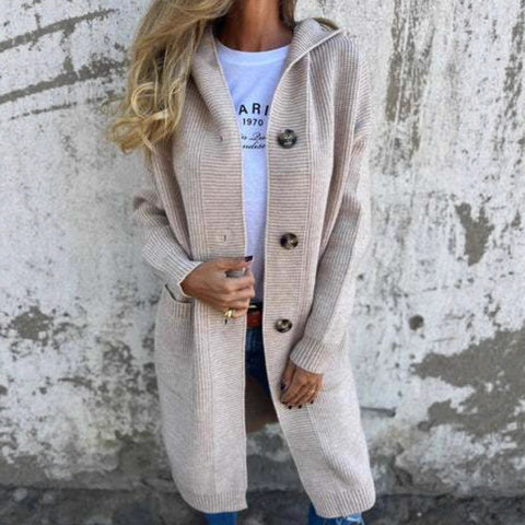 Women's autumn and winter sweater cardigan fashion long with pocket buttons hooded knitted jacket m303242