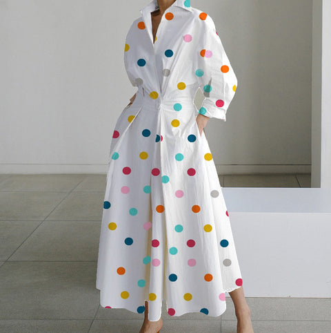 Fashion Long Sleeve V-neck Printing Dress M300331