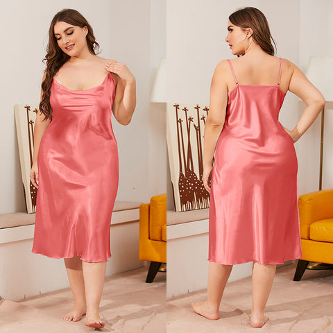 Ice silk nightdress women's summer one-piece swinging collar suspender loose loungewear m301494