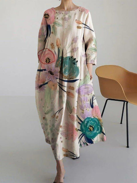 Loose Crew Neck Fashion Premium Long Sleeve Printed Dress m301044
