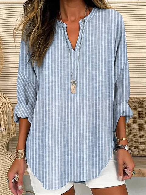 Small V-neck long-sleeved floral simple casual temperament T-shirt m302763