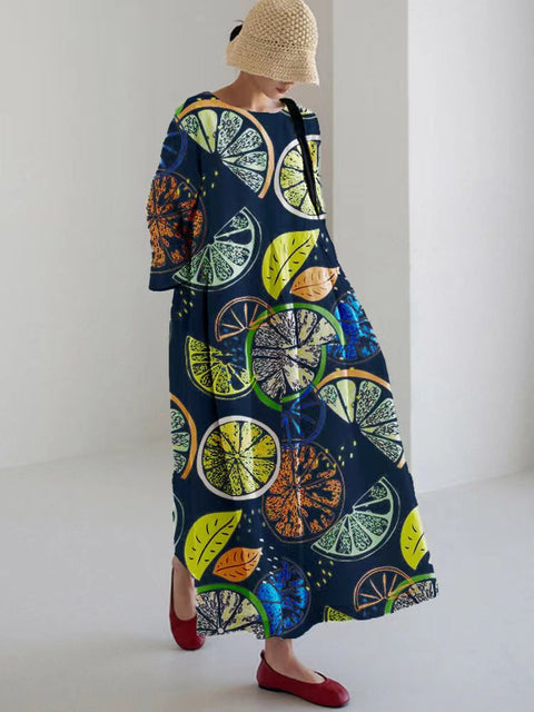 Loose Crew Neck Fashion Premium Long Sleeve Printed Dress m301044
