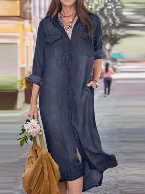 Shirt collar denim casual skirt long skirt m302919