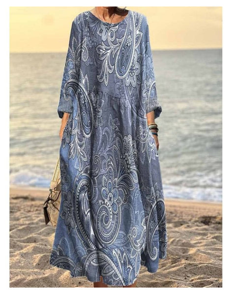 3D printed casual loose dress women m301278