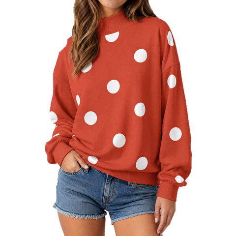 Polka dot print loose pullover sweater long sleeve casual versatile top m303221