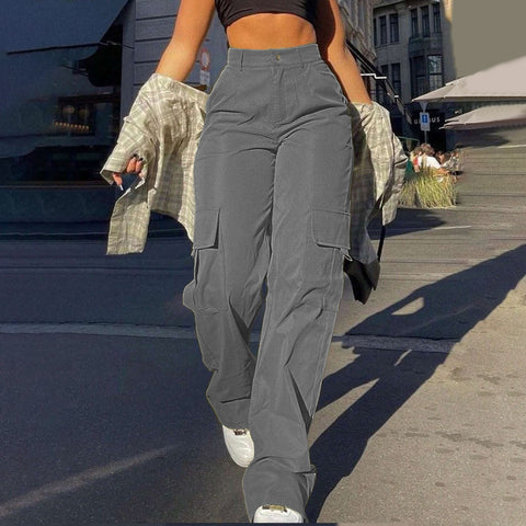 Fashion multi-pocket tooling straight trousers m301370