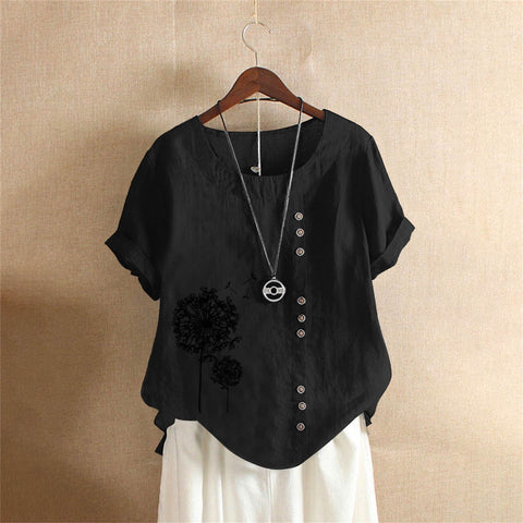 Large size casual loose cotton and linen short-sleeved pullover T-shirt cotton and linen women's clothing large size women's clothing m302737