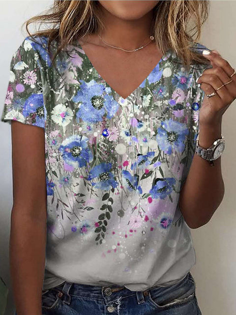 V-neck top 3D rose morning glory T-shirt m303194