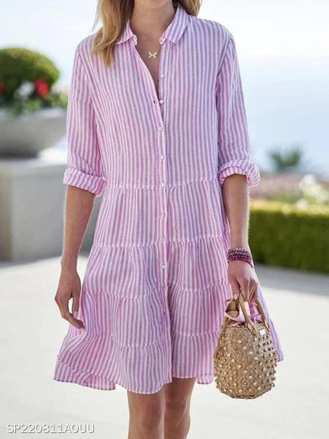 Autumn long-sleeved women's striped shirt dress m302201