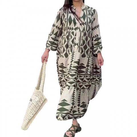 Autumn new pullover print bohemian dress women m301946