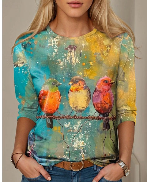 Crew neck temperament elegant style printing long-sleeved women's clothing m301661