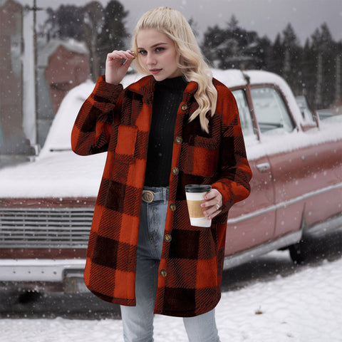 Autumn and winter new lapel plaid plush jacket large lapel versatile slim m301957