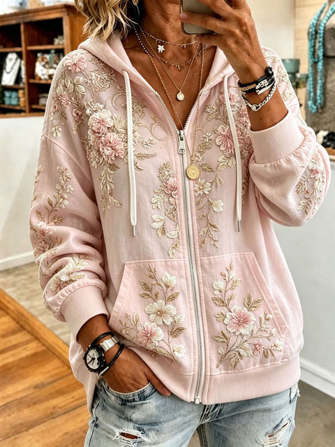 Sequin floral elements 3D digital printing loose casual hooded sweater m303215