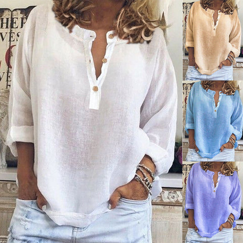 Solid color casual loose long-sleeved linen shirt m301295