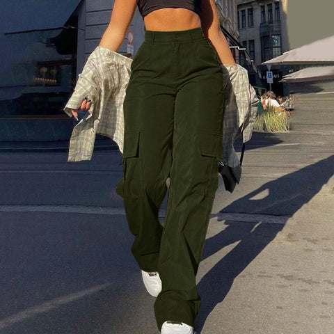Fashion multi-pocket tooling straight trousers m301370