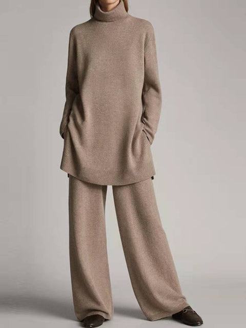 New knitted solid color turtleneck loose casual two-piece set m301793