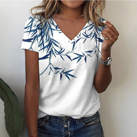 V-neck top 3D rose morning glory T-shirt m303194