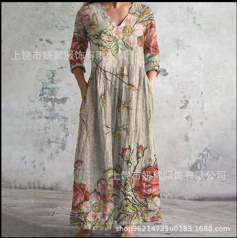 3D printing summer casual loose long-sleeved dress m301729
