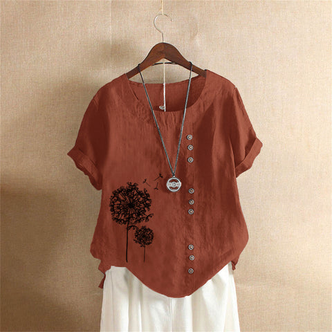 Large size casual loose cotton and linen short-sleeved pullover T-shirt cotton and linen women's clothing large size women's clothing m302737